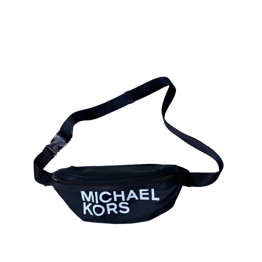 Michael Kors Black Logo Zip Belt Bag Fanny Pack Adjustable Strap Women EUC